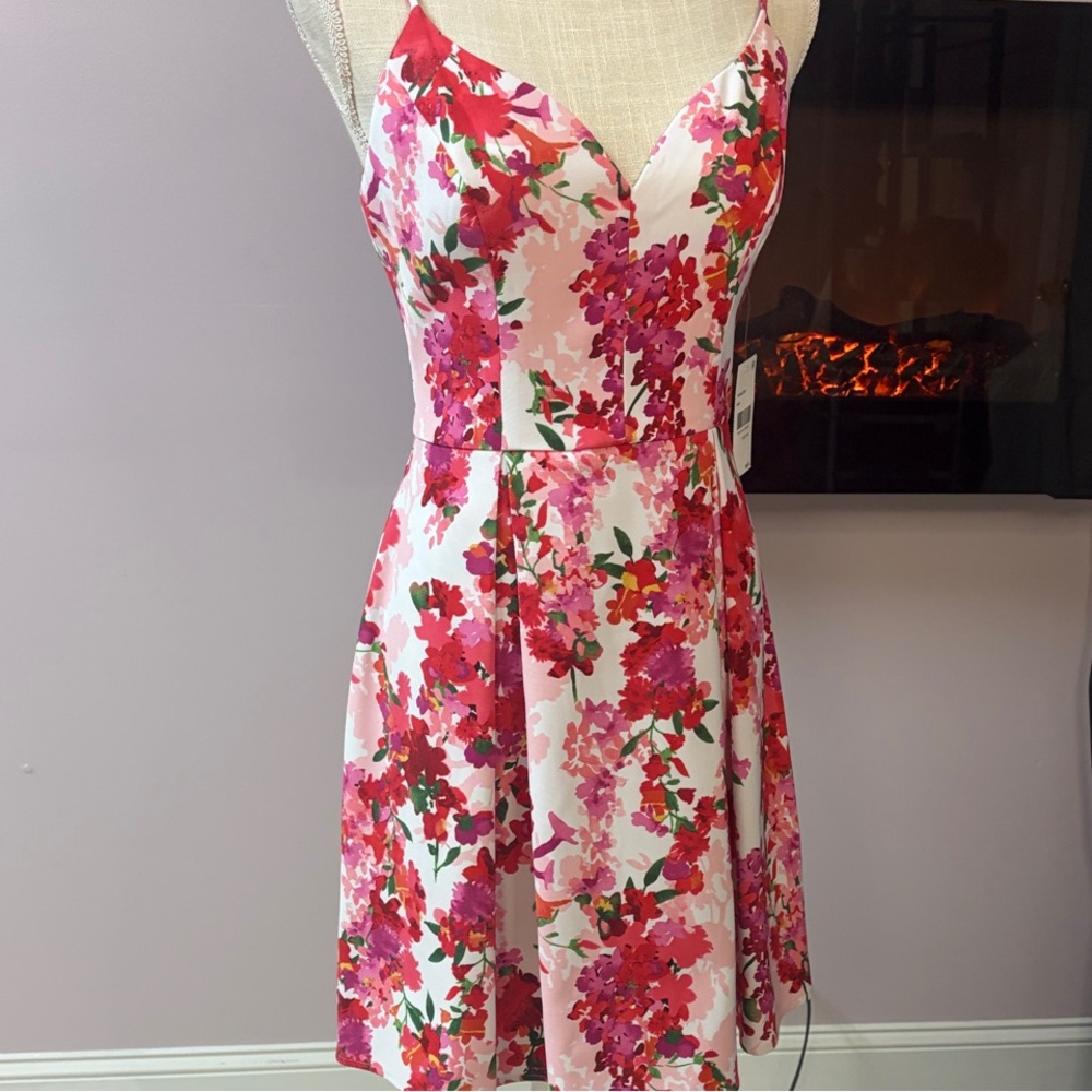 Next Up - Pink and Red Floral Midi Dress NWT